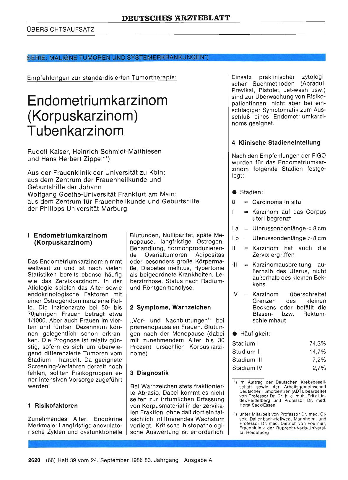 Vorschauseite 1: Empfehlungen zur standardisierten Tumortherapie: Endometriumkarzinom (Korpuskarzinom) Tubenkarzinom