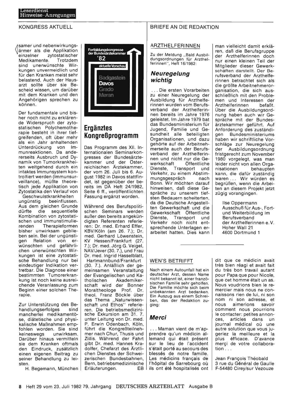 Vorschauseite 1: Davos'82: Ergänztes Kongreßprogramm