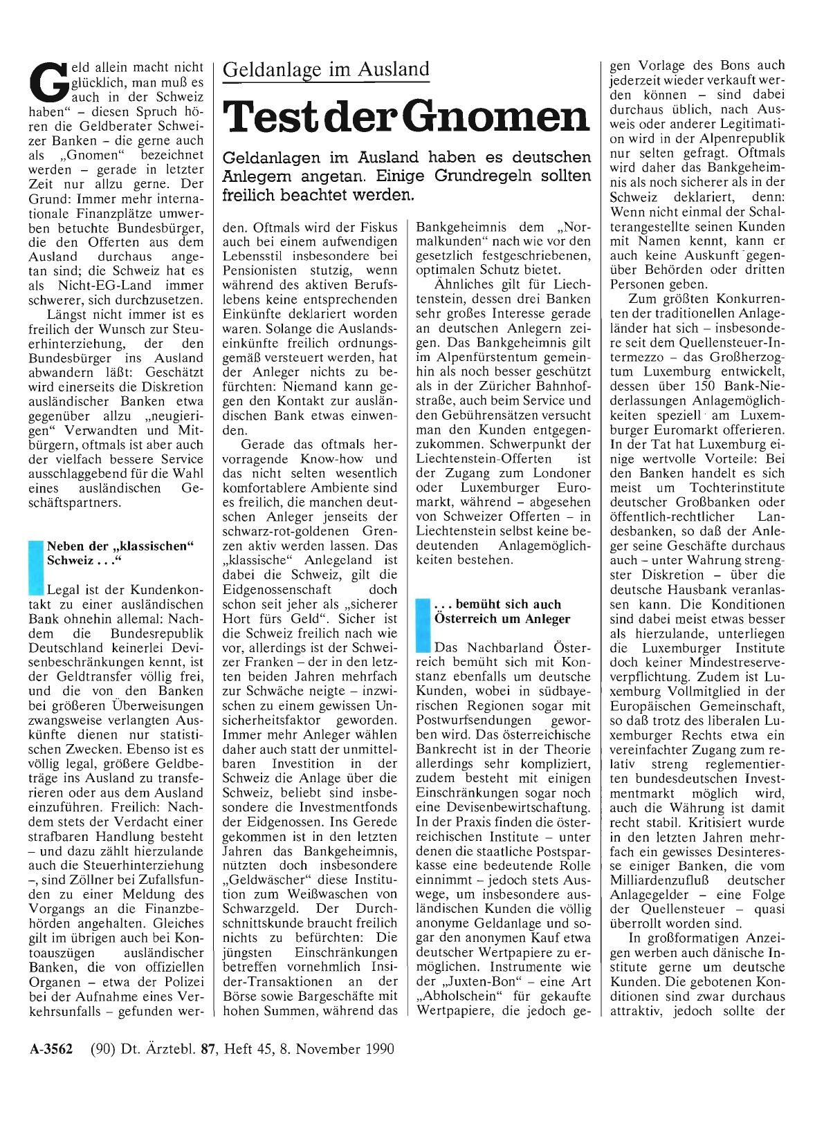 Vorschauseite 1: Geldanlage im Ausland Test der Gnomen