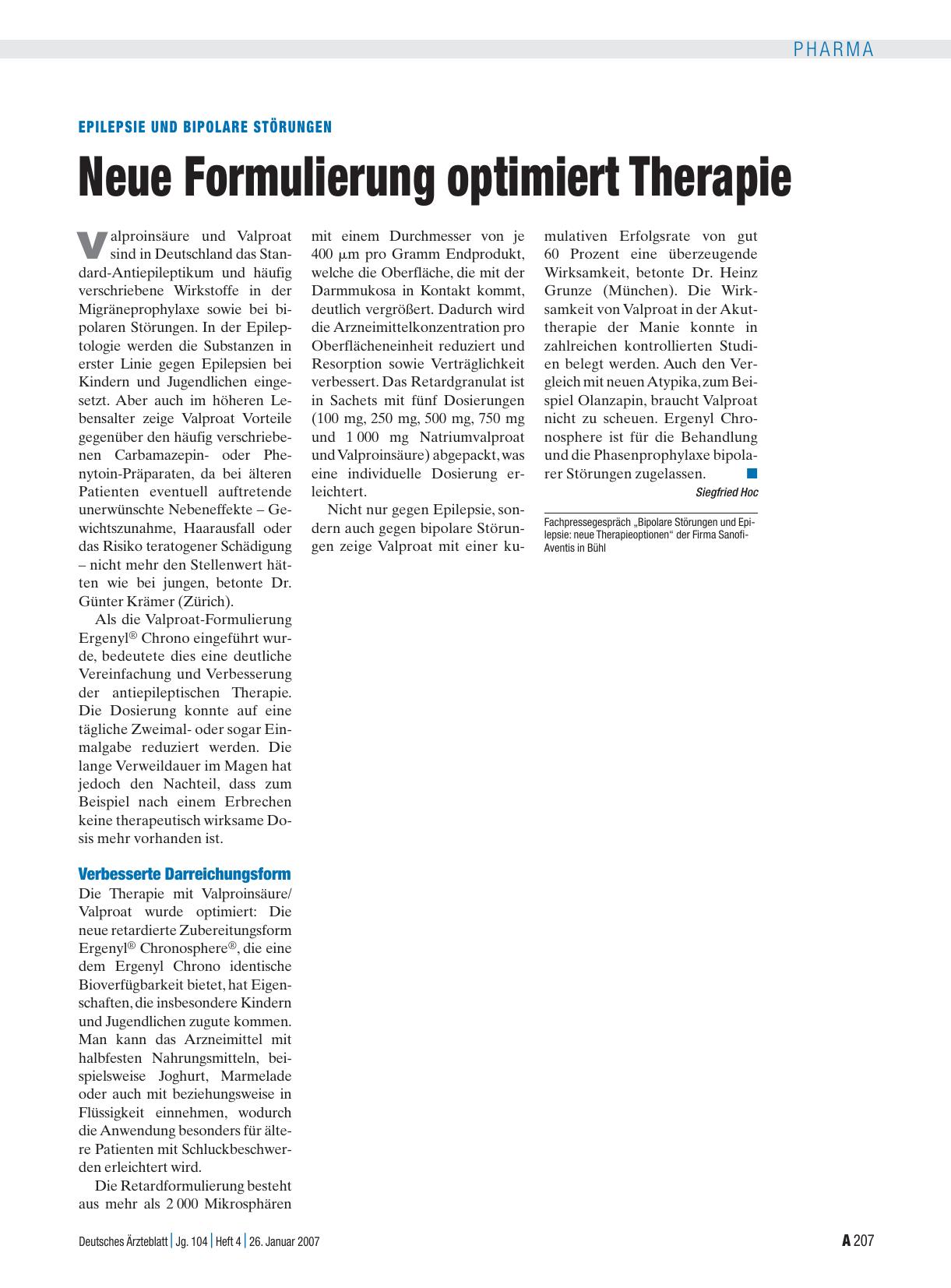 Vorschauseite 1: Epilepsie und bipolare Störungen: Neue Formulierung optimiert Therapie