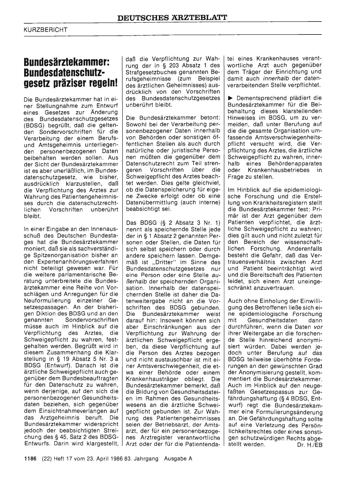 Vorschauseite 1: Bundesärztekammer: Bundesdatenschutz·gesetz präziser regeln!