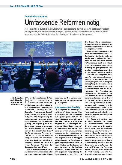 Vorschauseite 1: Gesundheitsversorgung: Umfassende Reformen nötig