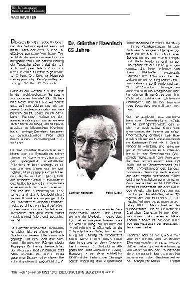 Vorschauseite 1: Dr. Günther Haenisch 65 Jahre