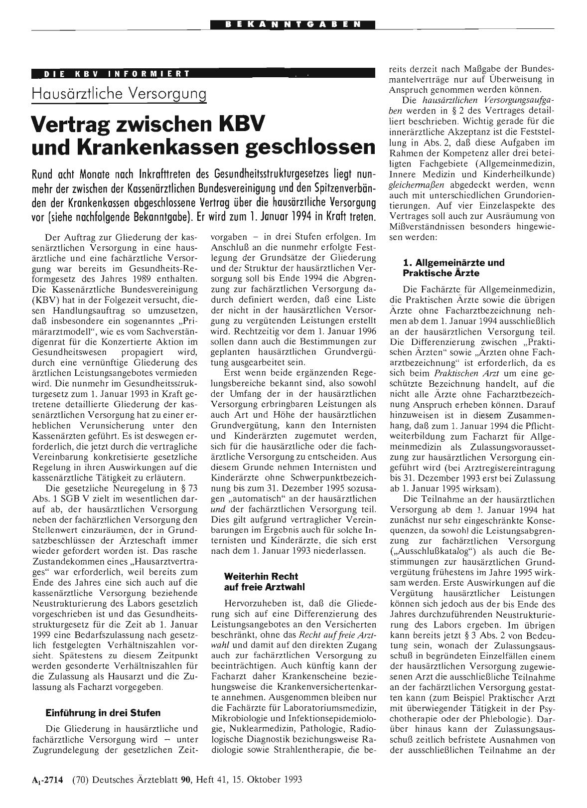 Vorschauseite 1: Hausärztliche Versorgung: Vertrag zwischen KBV und Krankenkassen geschlossen