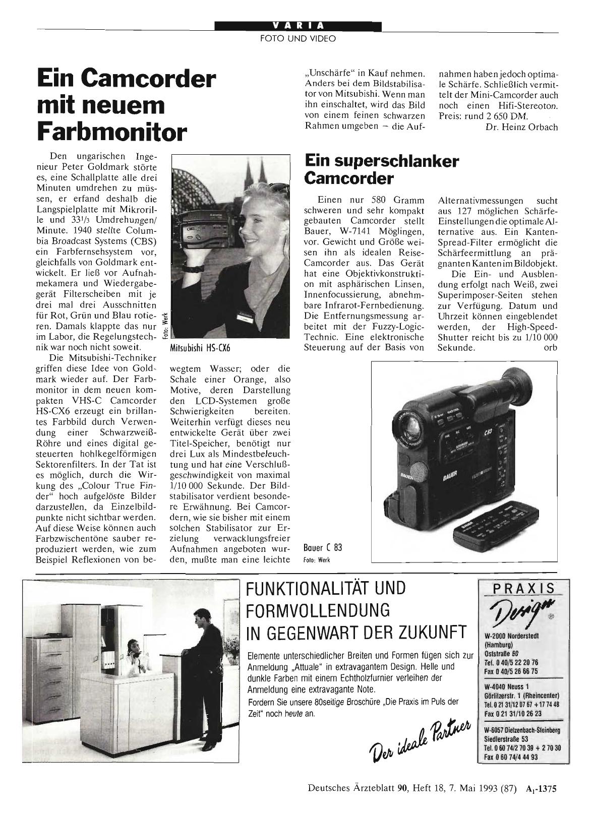 Vorschauseite 1: Ein Camcorder mit neuem Farbmonitor