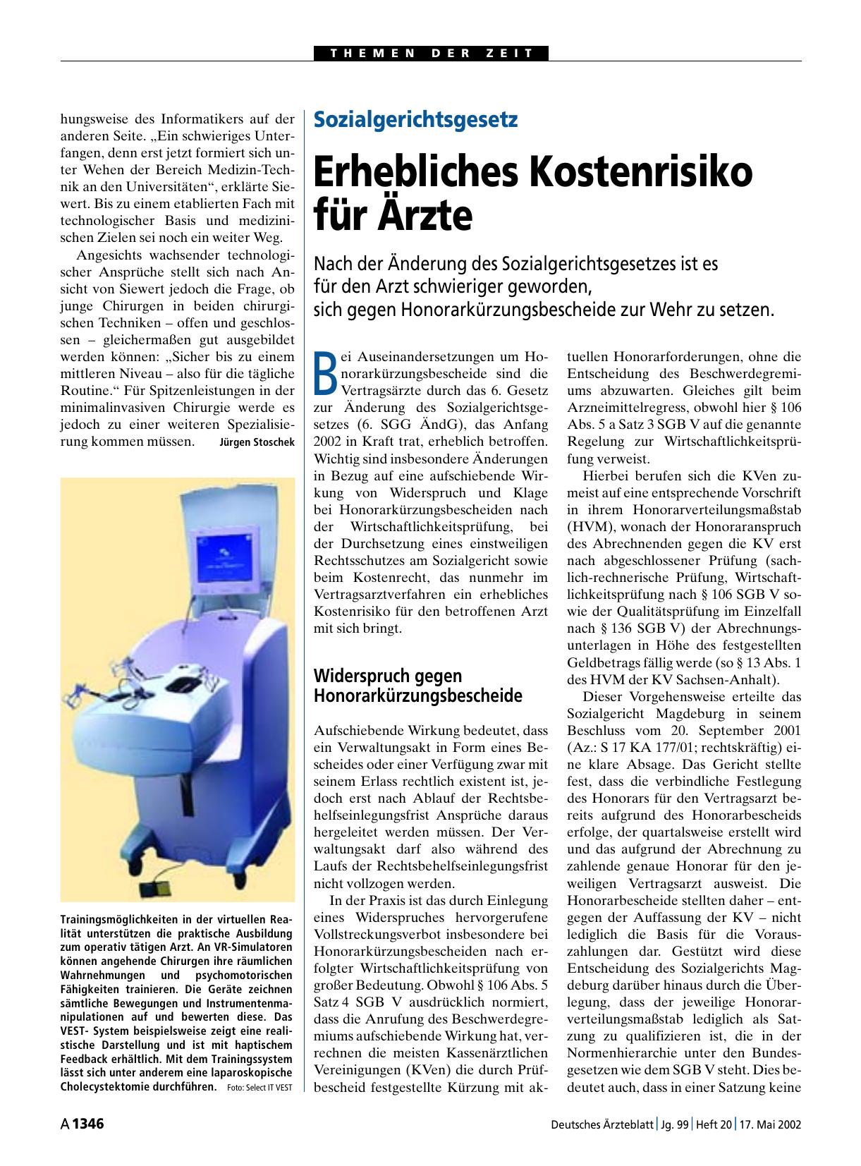 Vorschauseite 1: Sozialgerichtsgesetz: Erhebliches Kostenrisiko für Ärzte
