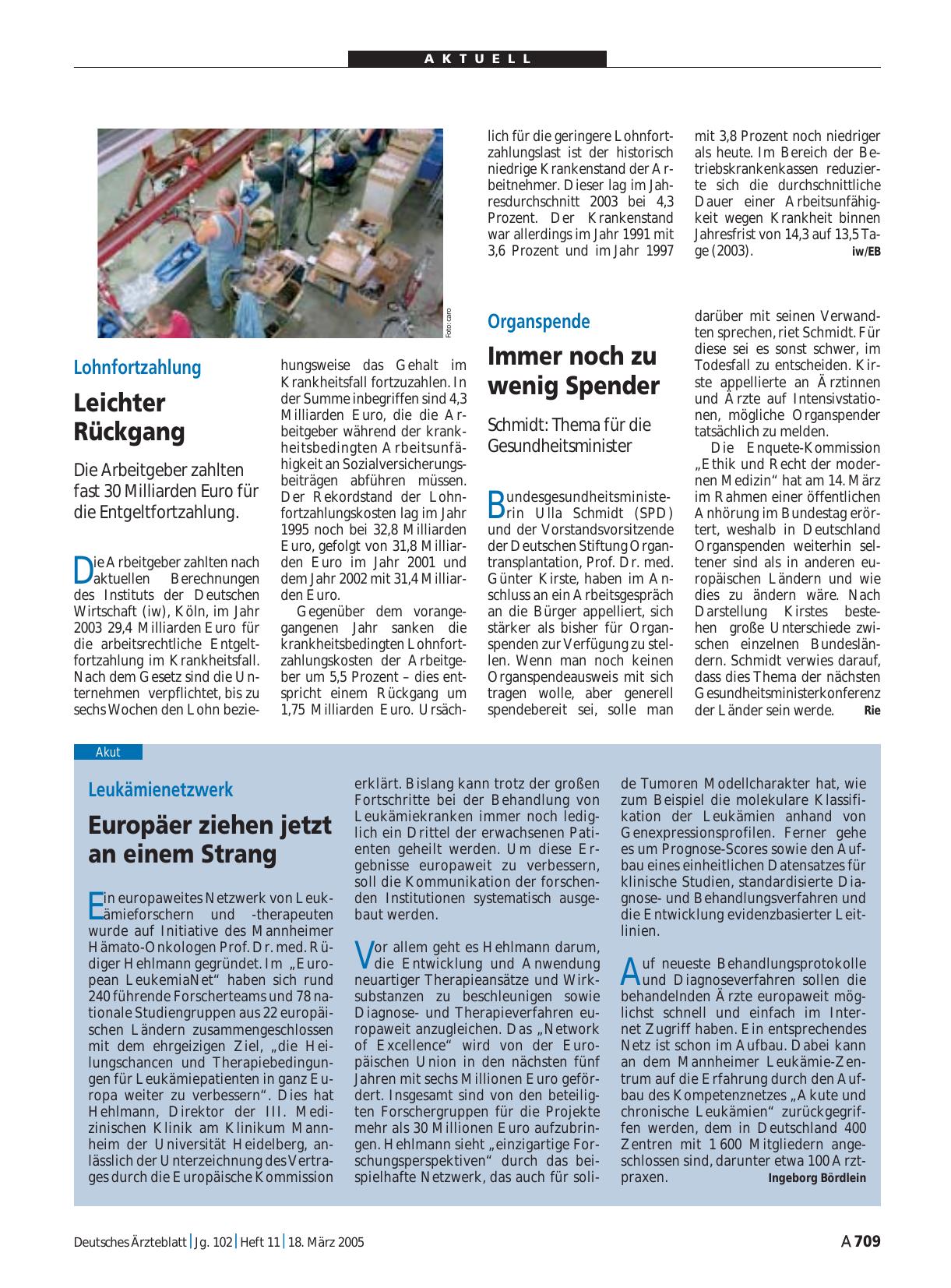 Vorschauseite 1: Lohnfortzahlung: Leichter Rückgang