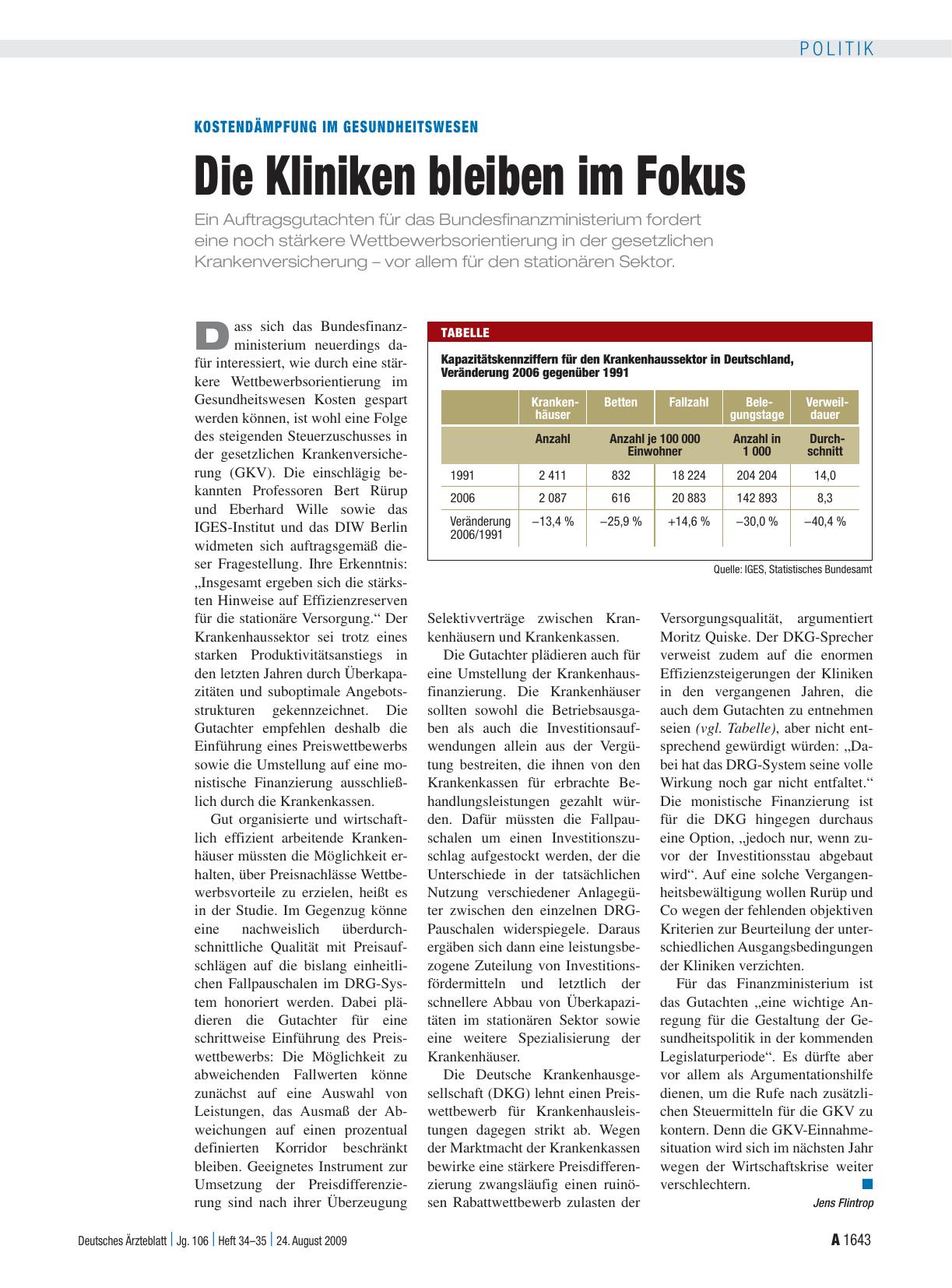 Vorschauseite 1: Kostendämpfung im Gesundheitswesen: Die Kliniken bleiben im Fokus