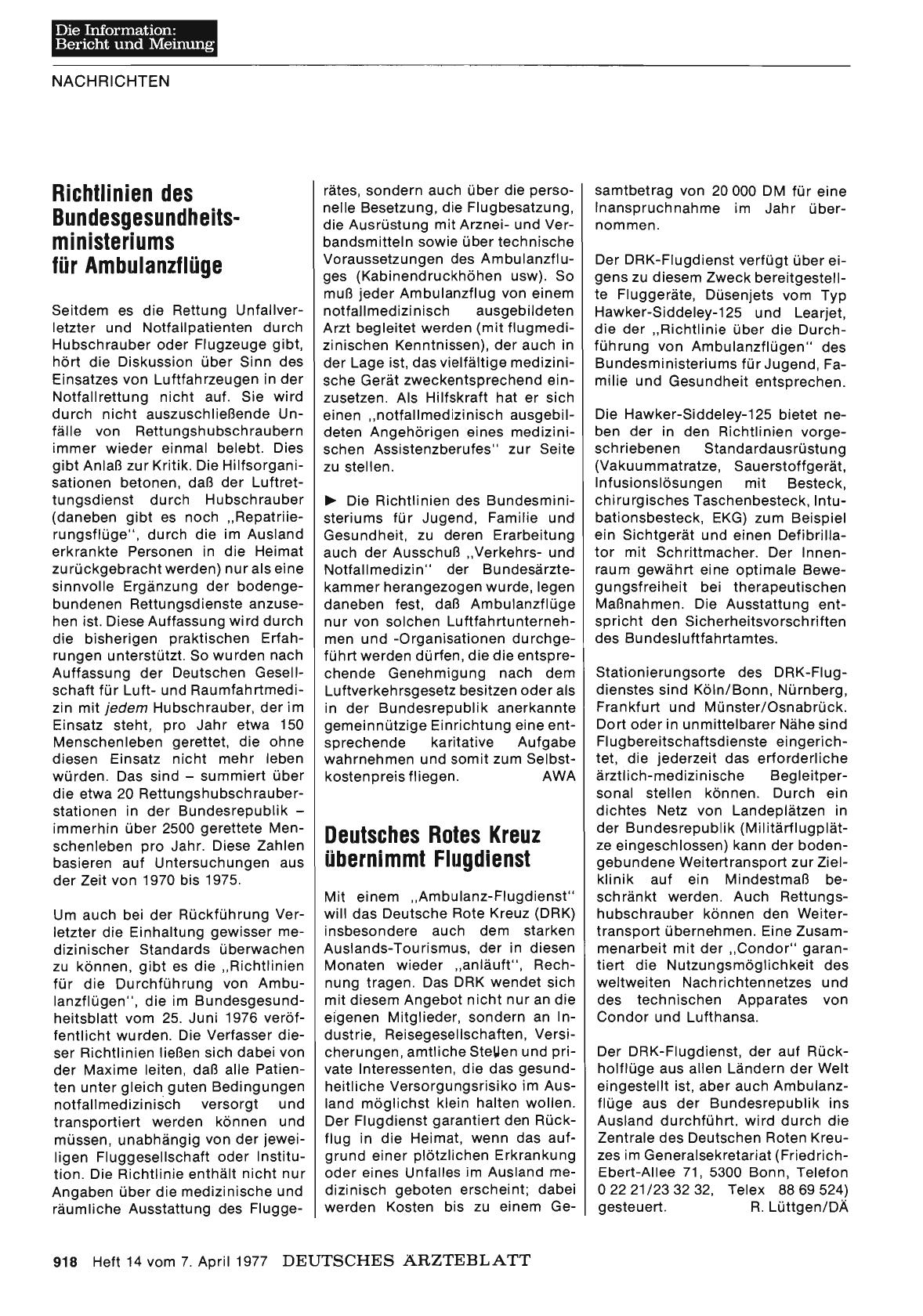 Vorschauseite 1: Deutsches Rotes Kreuz übernimmt Flugdienst