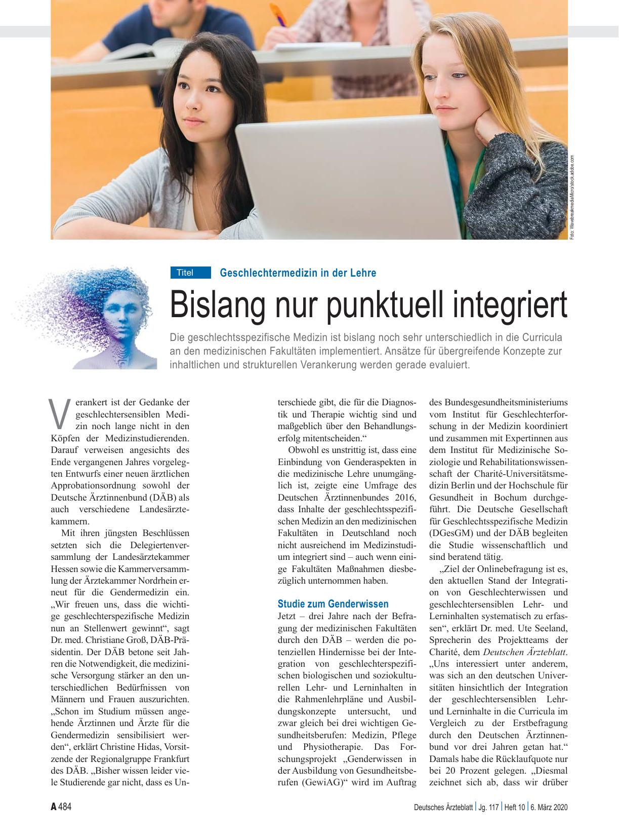 Vorschauseite 1: Geschlechtermedizin in der Lehre: Bislang nur punktuell integriert