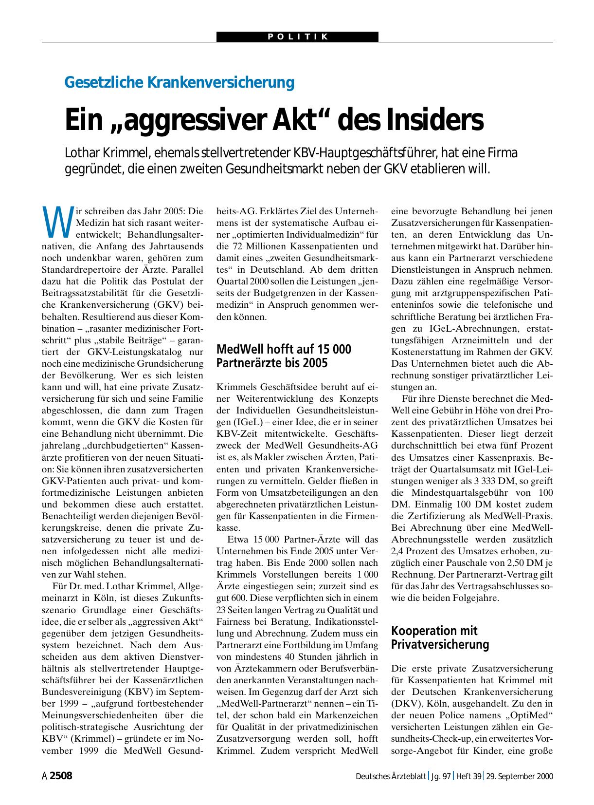 Vorschauseite 1: Gesetzliche Krankenversicherung: Ein „aggressiver Akt“ des Insiders
