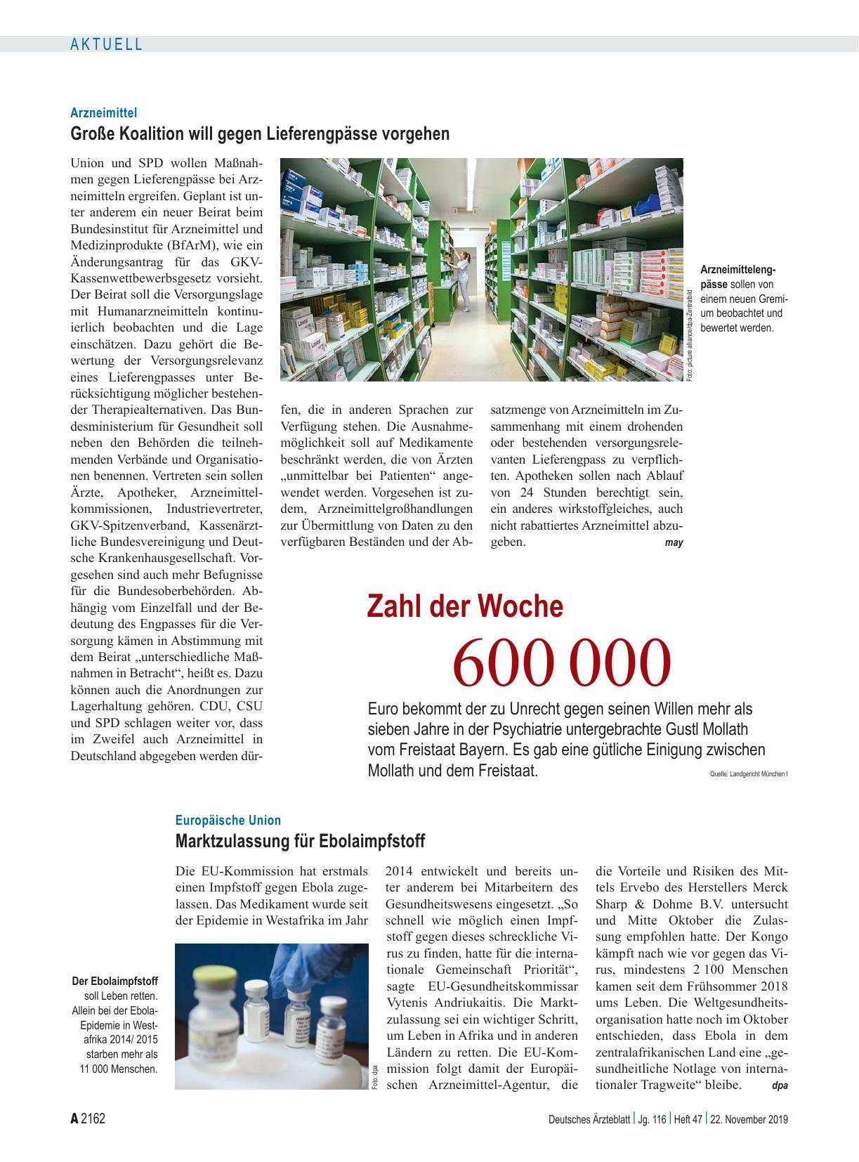Vorschauseite 1: Europäische Union: Marktzulassung für Ebolaimpfstoff