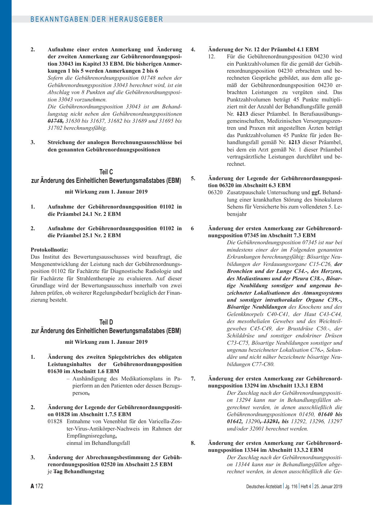 Vorschauseite 6: Beschluss des Bewertungsausschusses nach § 87 Abs. 1 Satz 1 SGB V in seiner 430. Sitzung am 12. Dezember 2018: Teil A, Teil B