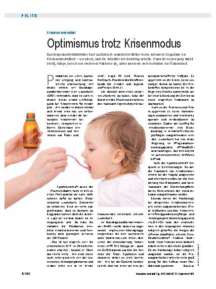 Vorschauseite 1: Kinderarzneimittel: Optimismus trotz Krisenmodus