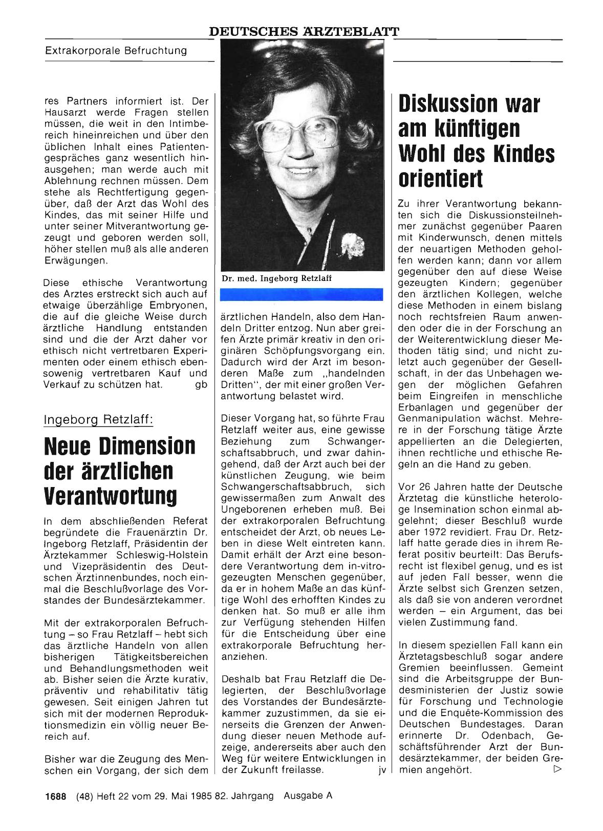 Vorschauseite 1: Ingeborg Retzlaff: Neue Dimension der ärztlichen Verantwortung