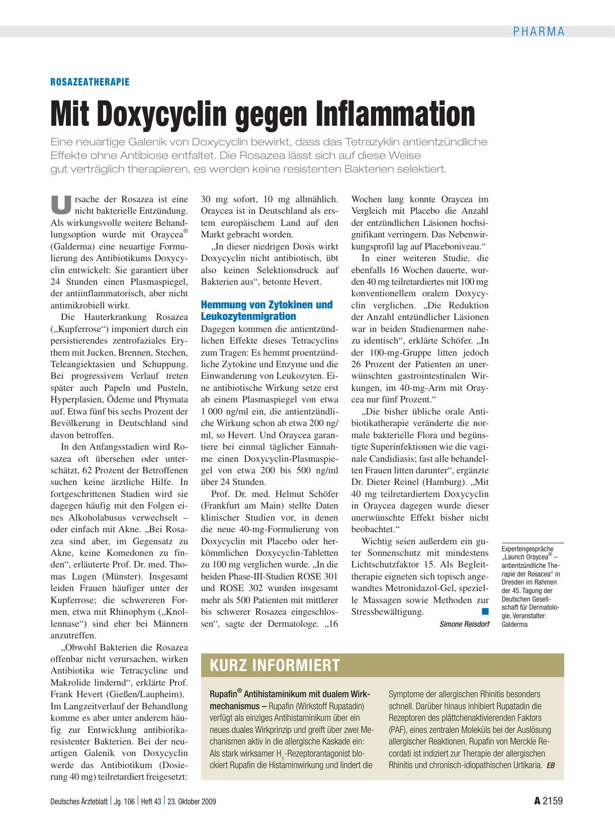 Vorschauseite 1: Rosazeatherapie: Mit Doxycyclin gegen Inflammation