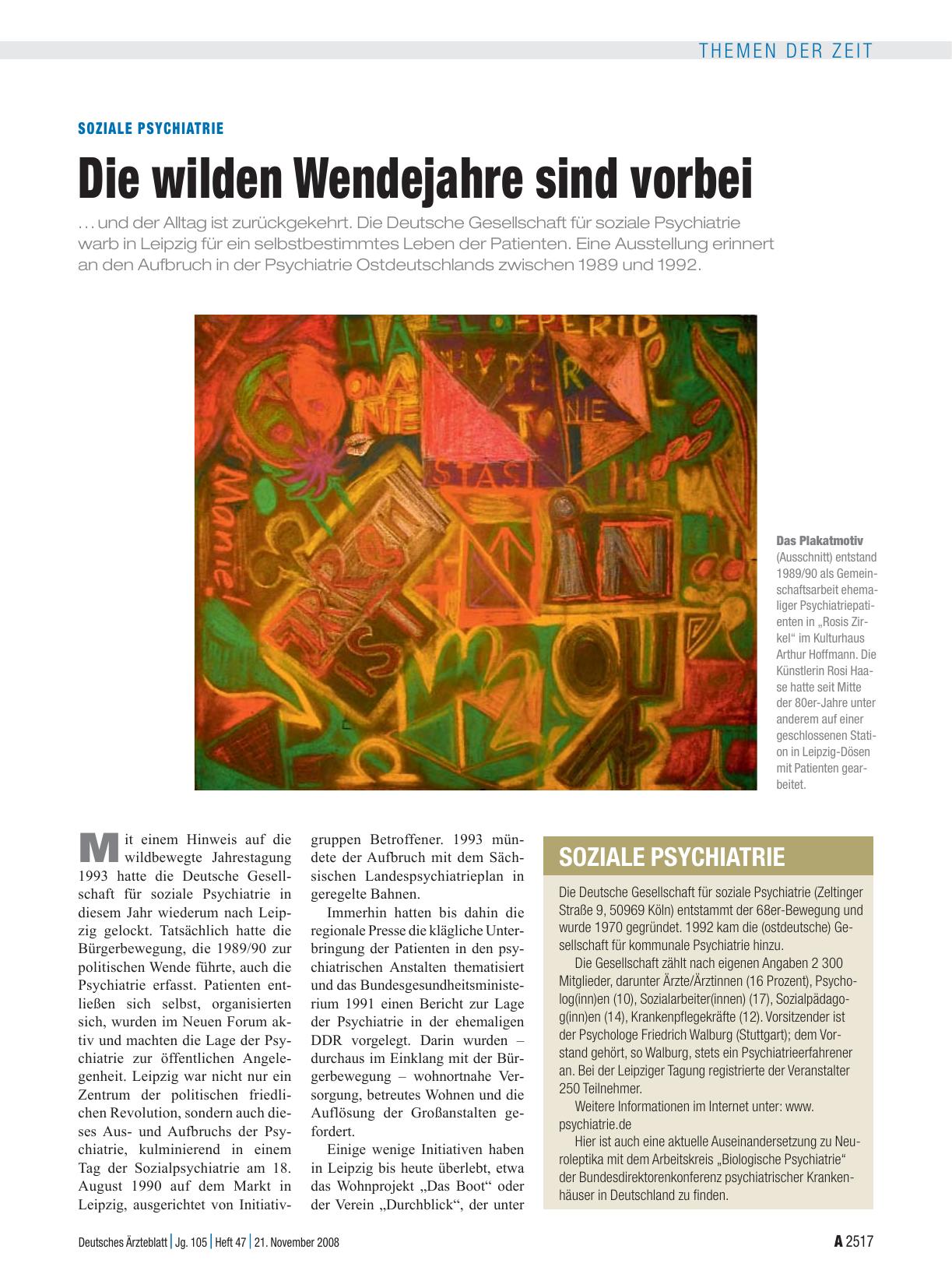 Vorschauseite 1: Soziale Psychiatrie: Die wilden Wendejahre sind vorbei