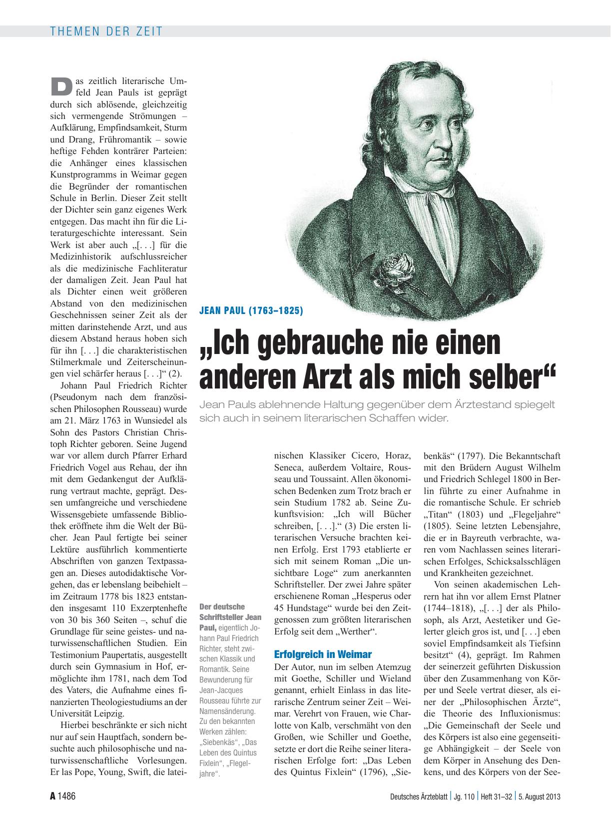 Vorschauseite 1: Jean Paul (1763–1825): „Ich gebrauche nie einen anderen Arzt als mich selber“