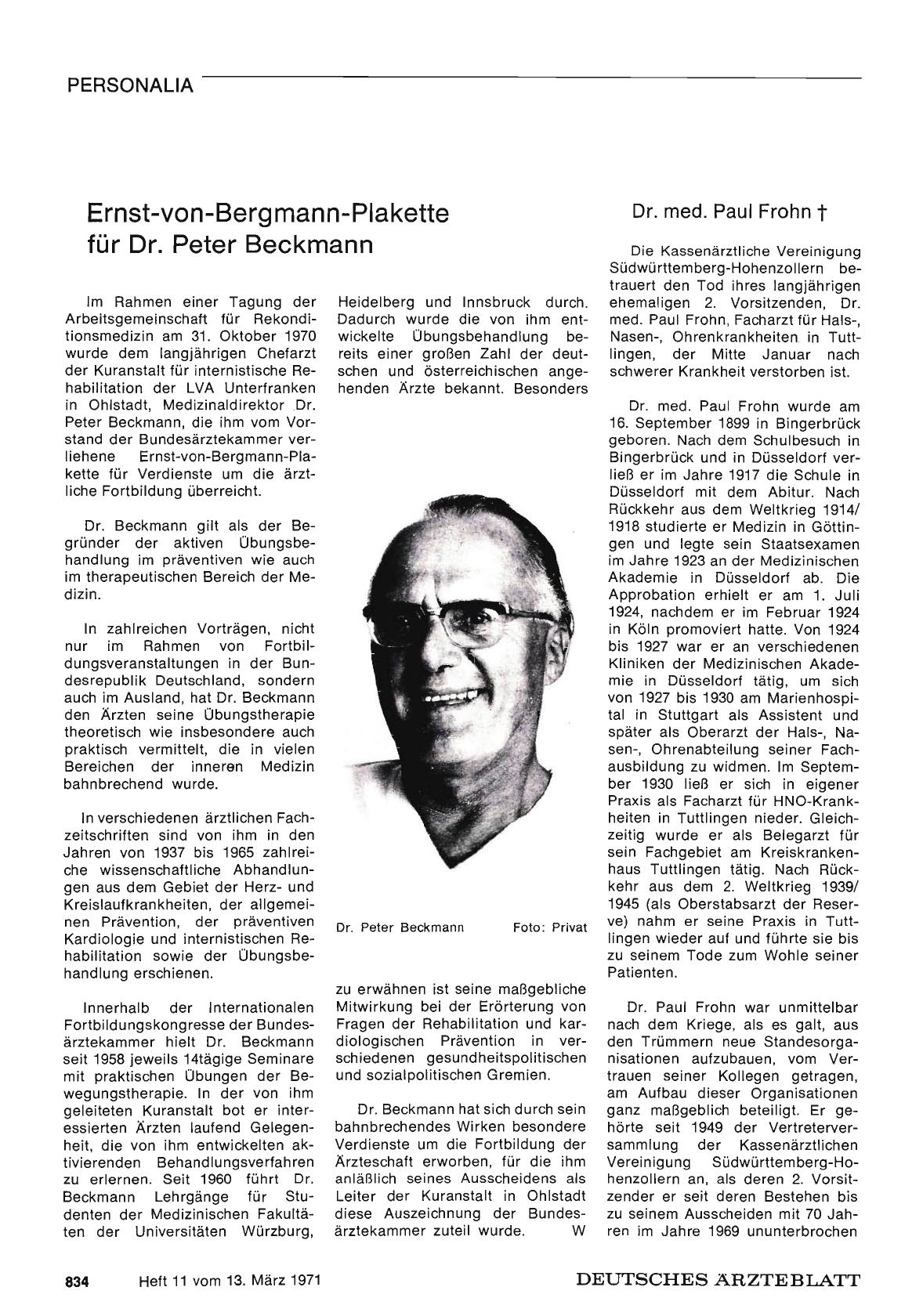 Vorschauseite 1: Ernst-von-Bergmann-Plakette für Dr. Peter Beckmann