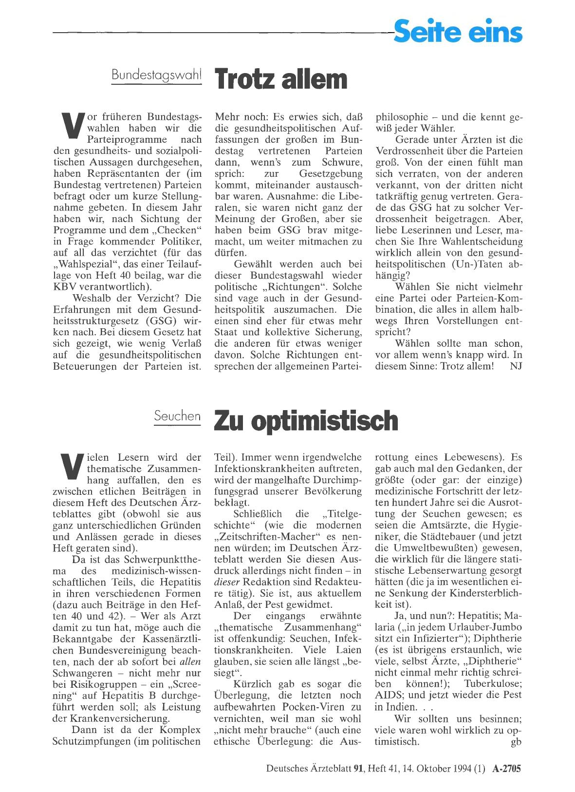 Vorschauseite 1: Bundestagswahl: Trotz allem