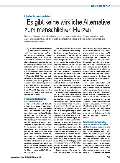 Vorschauseite 1: 50 Jahre Herztransplantation: „Es gibt keine wirkliche Alternative zum menschlichen Herzen“