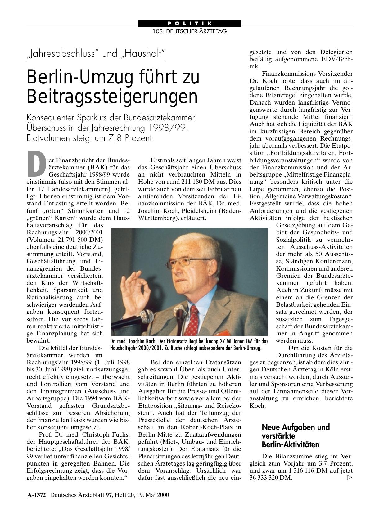 Vorschauseite 1: „Jahresabschluss“ und „Haushalt“: Berlin-Umzug führt zu Beitragssteigerungen