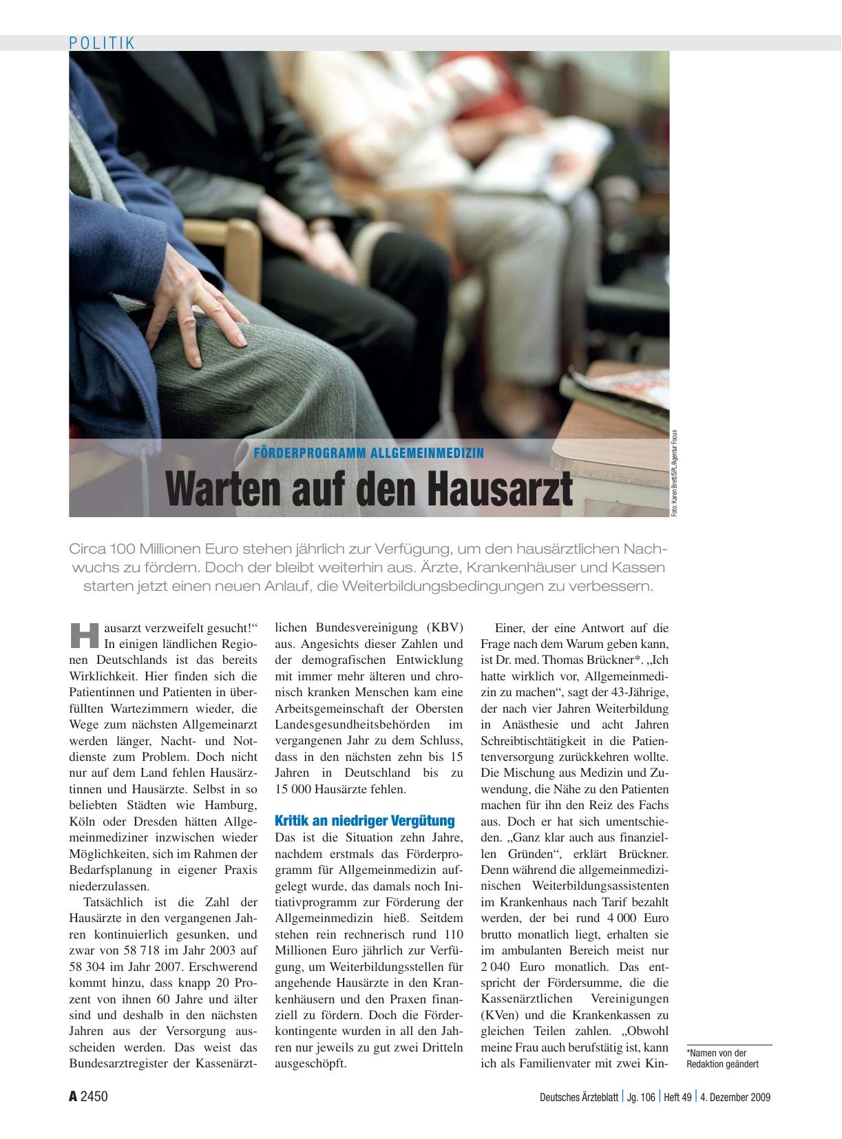 Vorschauseite 1: Förderprogramm Allgemeinmedizin: Warten auf den Hausarzt
