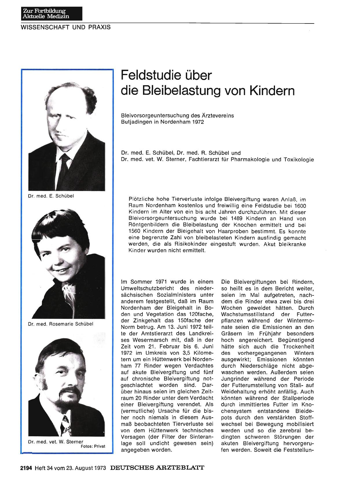 Vorschauseite 1: Feldstudie über die Bleibelastung von Kindern: Bleivorsorgeuntersuchung des Ärztevereins Butjadingen in Nordenham 1972