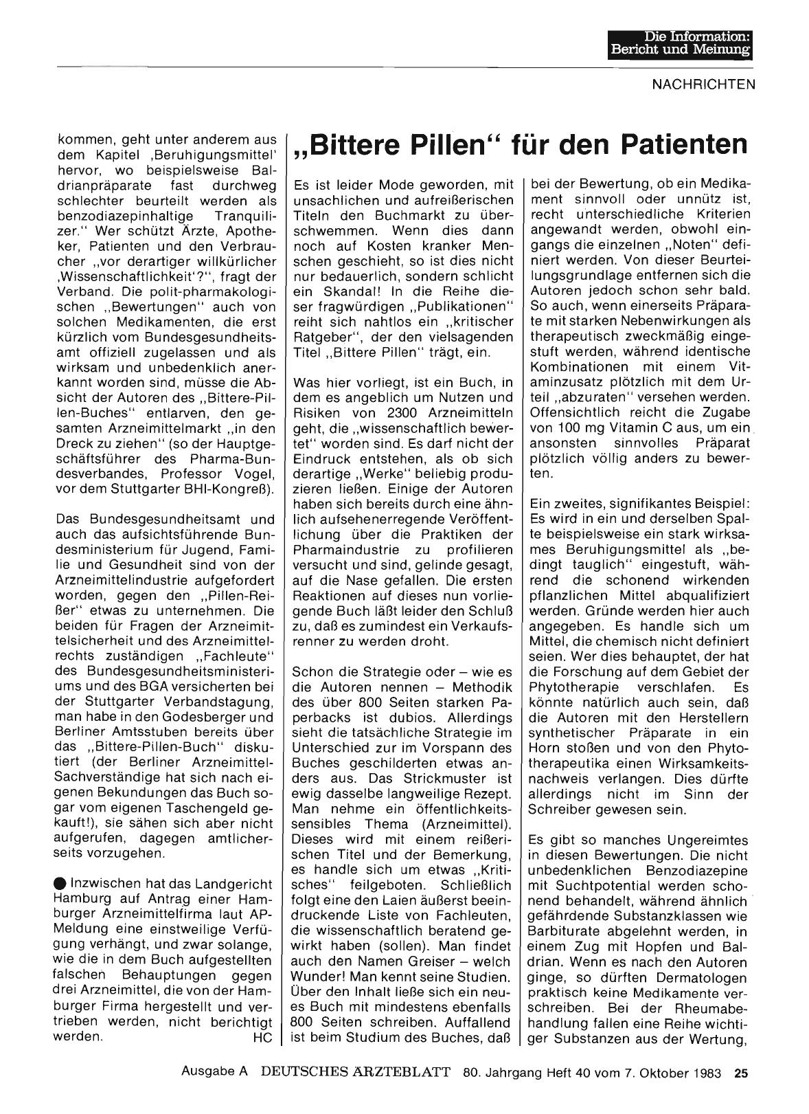 Vorschauseite 1: „Bittere Pillen„ für den Patienten