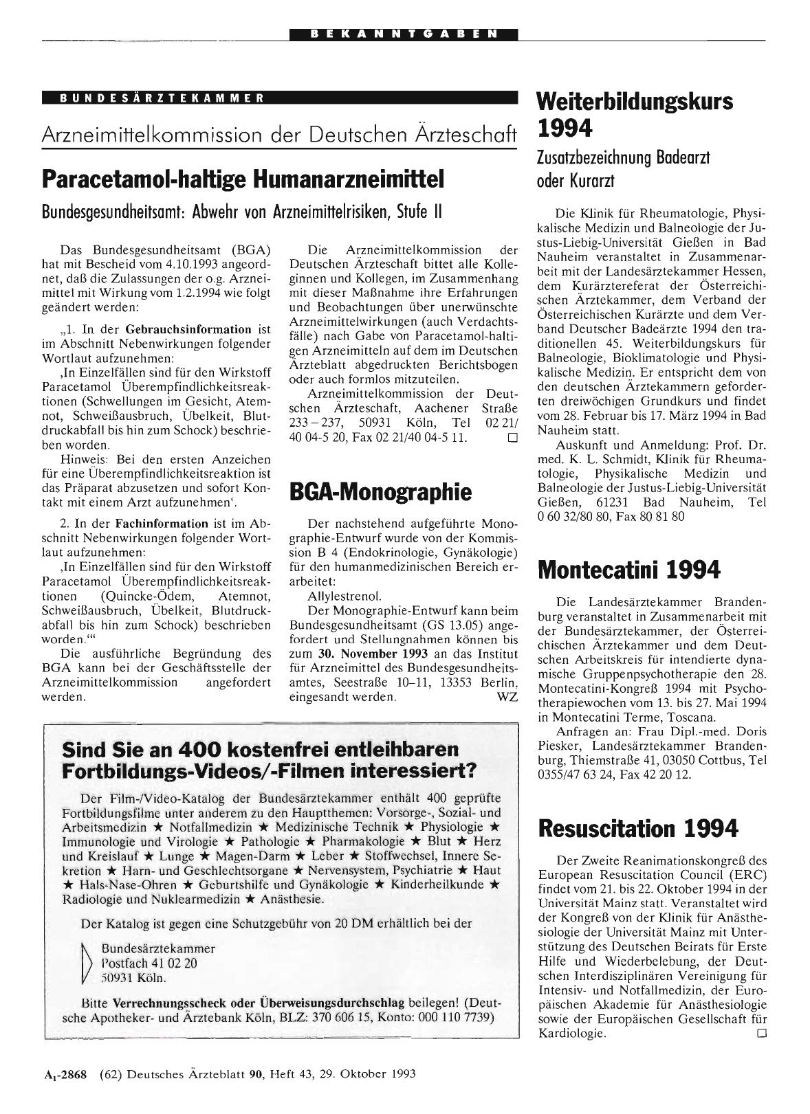 Vorschauseite 1: Weiterbildung 1994