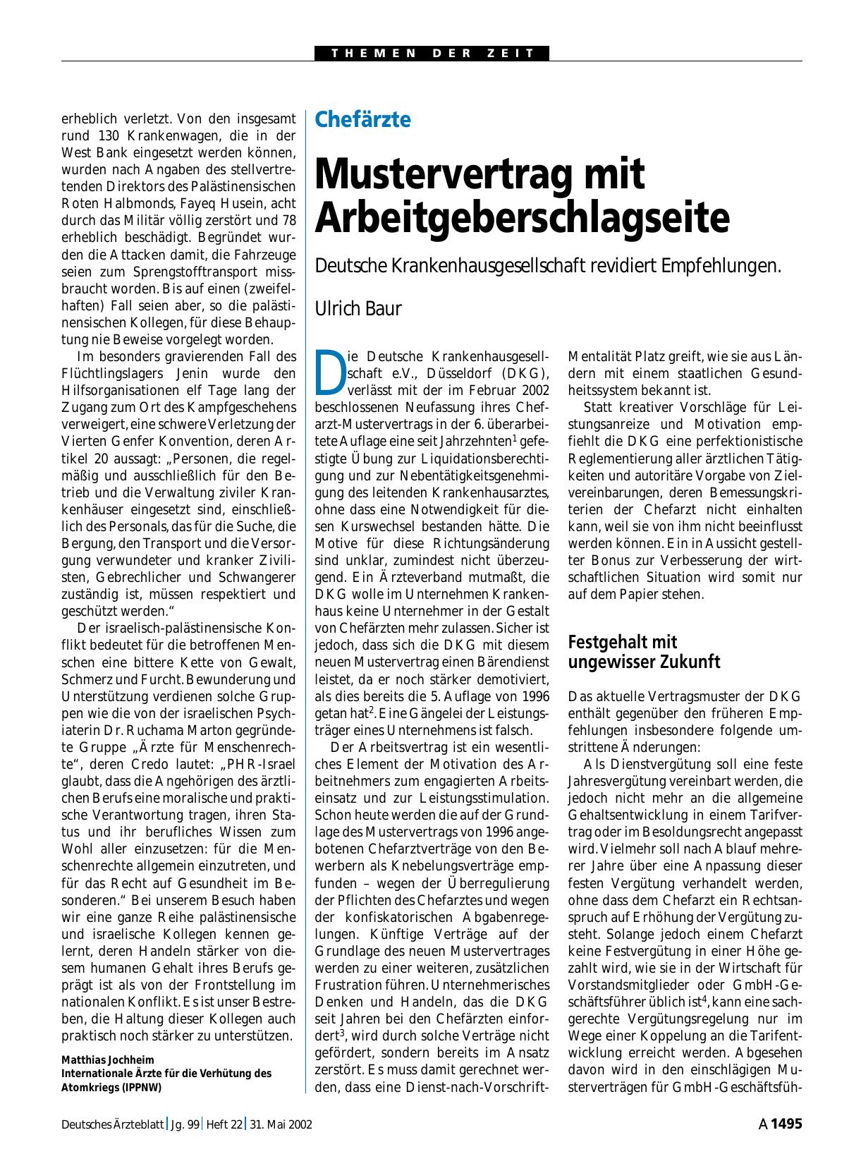 Vorschauseite 1: Chefärzte: Mustervertrag mit Arbeitgeberschlagseite