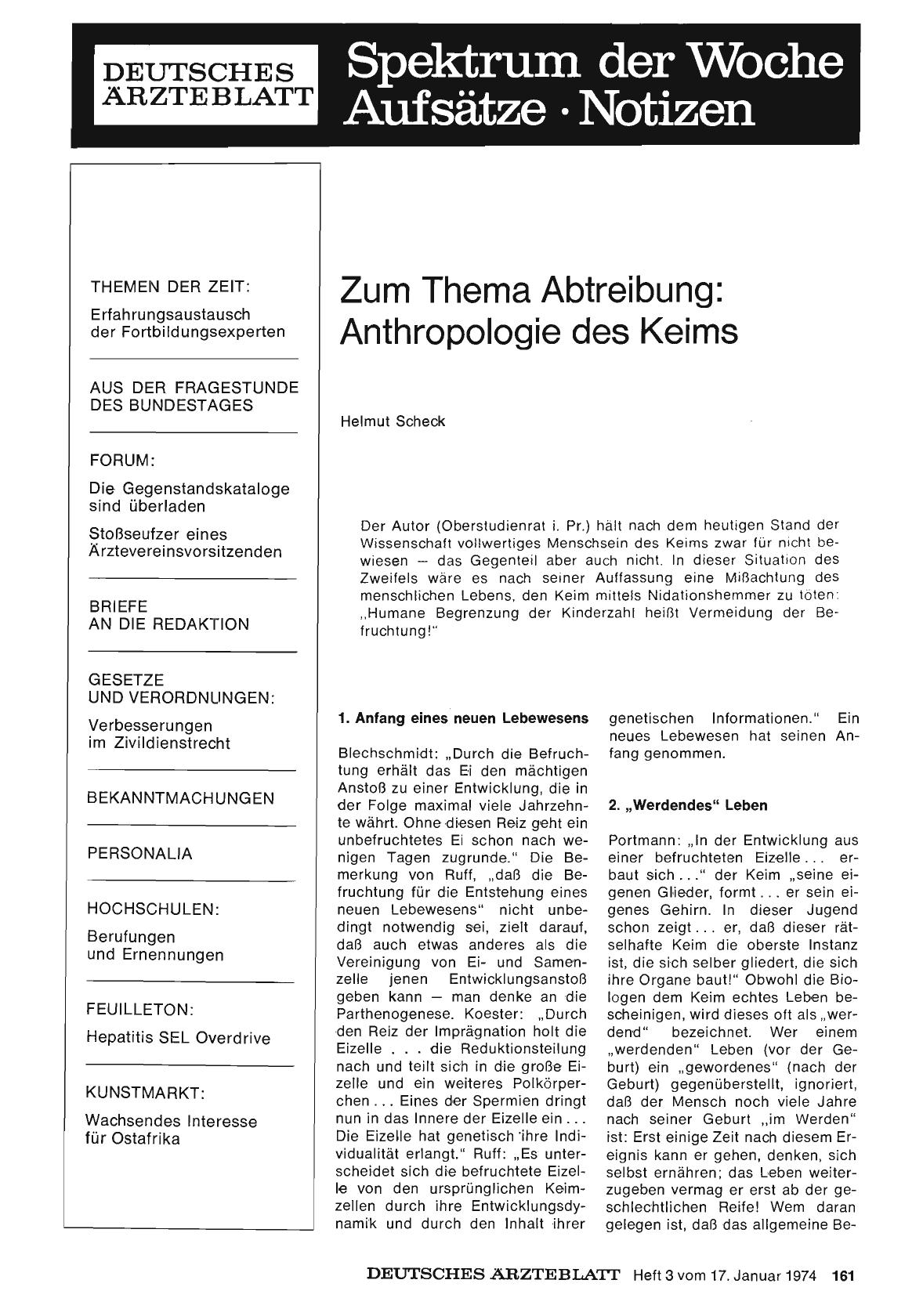 Vorschauseite 1: Zum Thema Abtreibung: Anthropologie des Keims