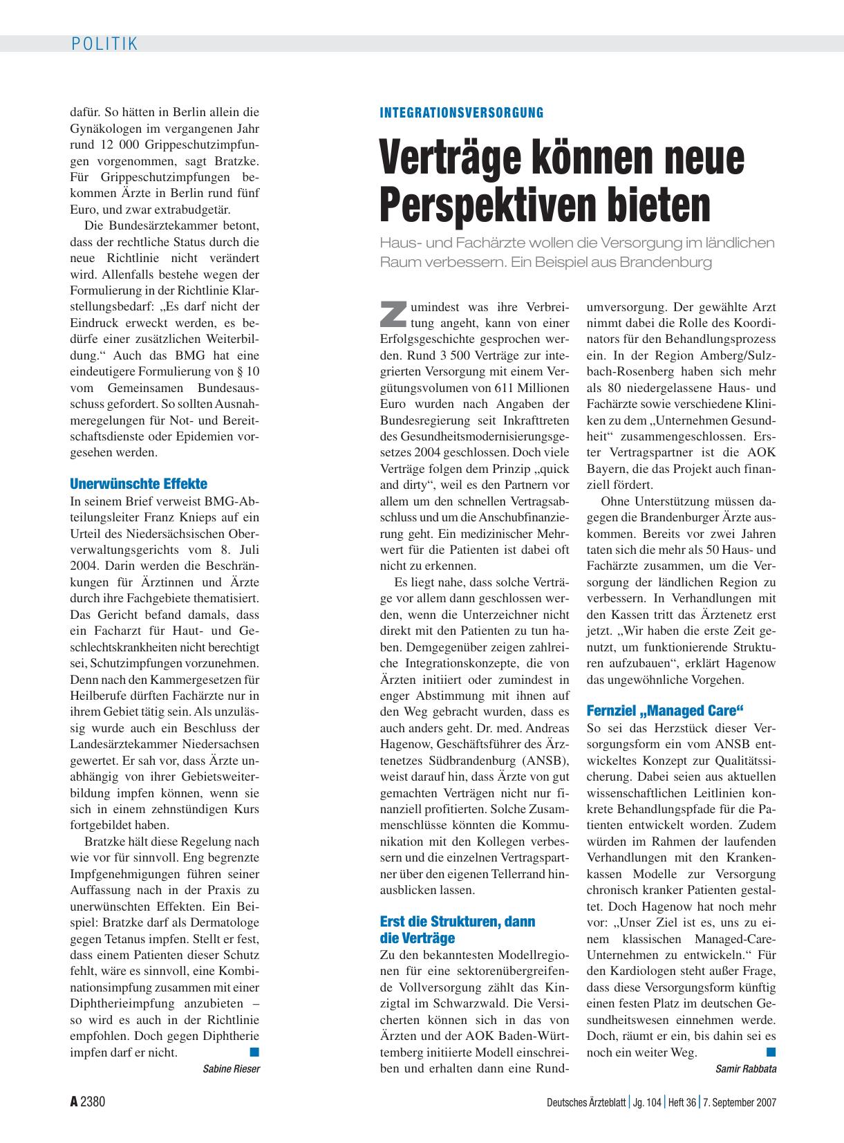 Vorschauseite 1: Integrationsversorgung: Verträge können neue Perspektiven bieten