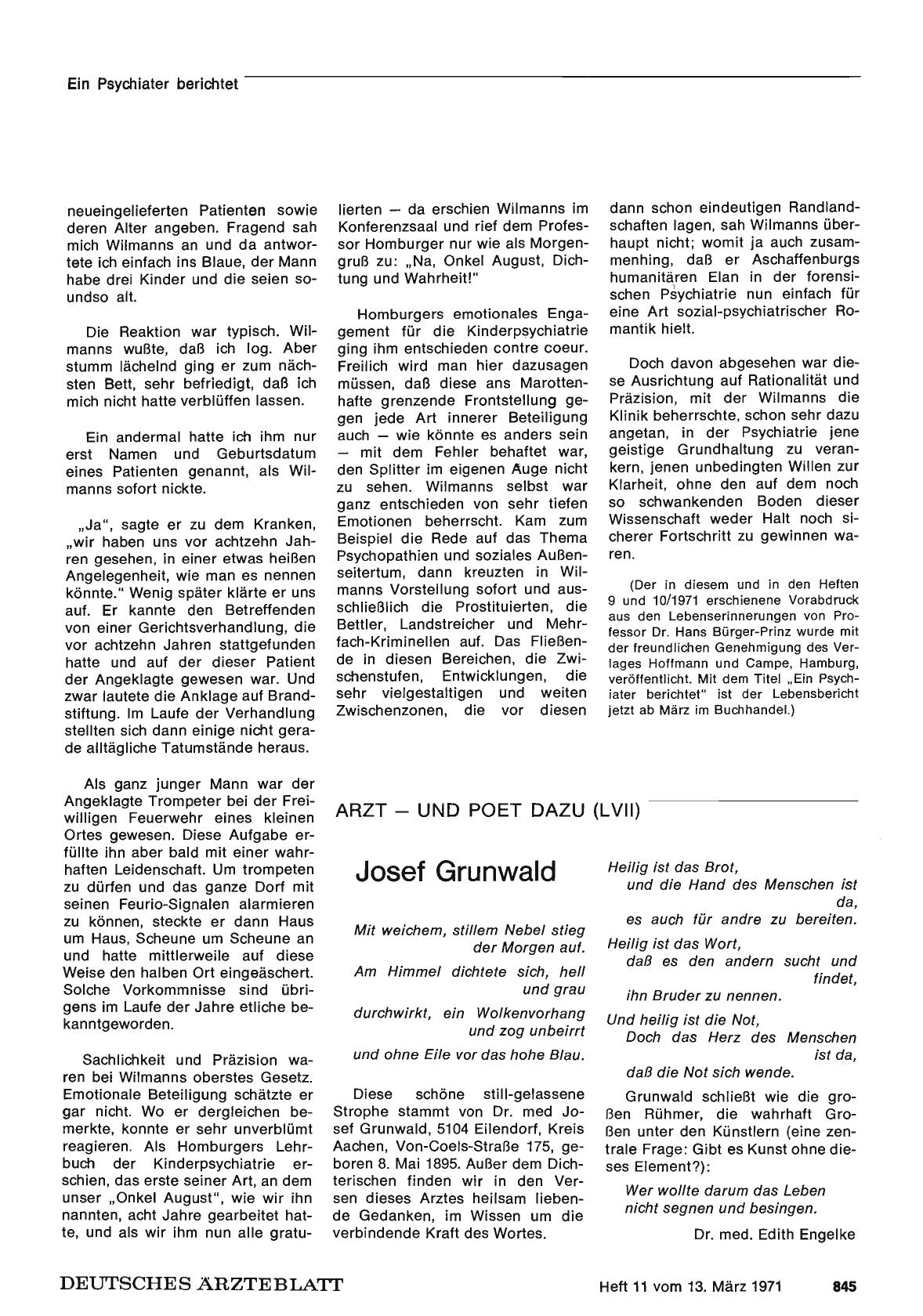 Vorschauseite 1: Arzt — und Poet dazu (LVII): Josef Grunwald