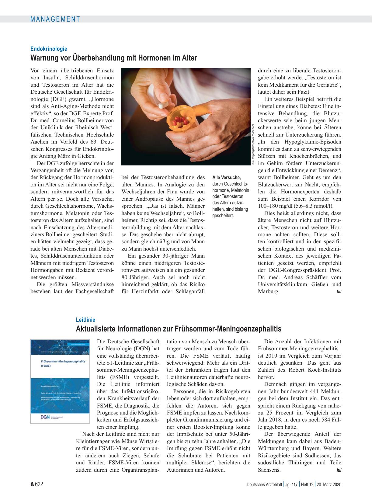 Vorschauseite 1: Endokrinologie: Warnung vor Überbehandlung mit Hormonen im Alter