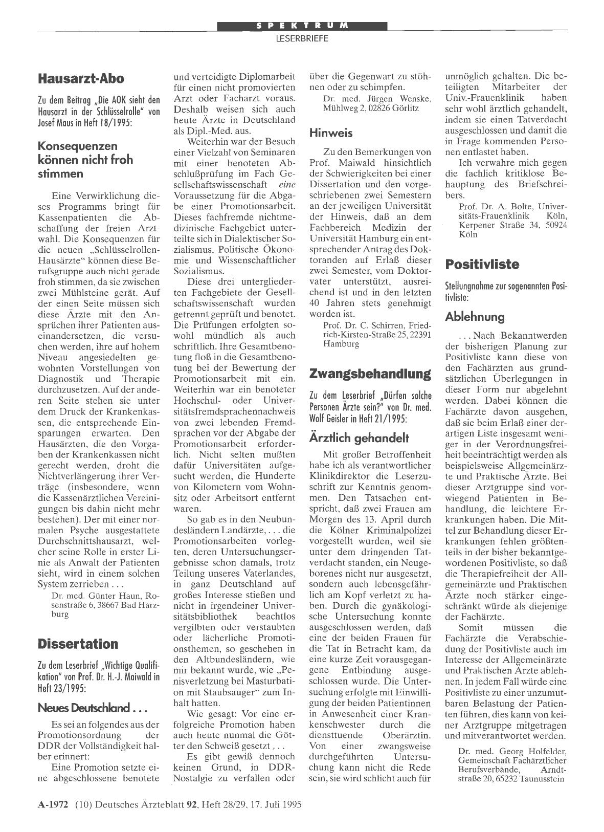 Vorschauseite 1: Positivliste: Ablehnung