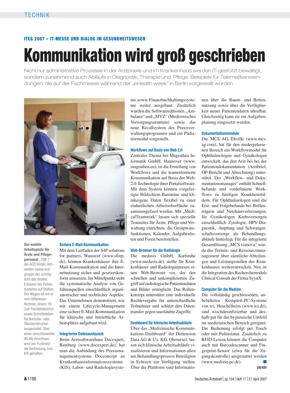 Vorschauseite 1: ITeG 2007 – IT-Messe und Dialog im Gesundheitswesen: Kommunikation wird groß geschrieben