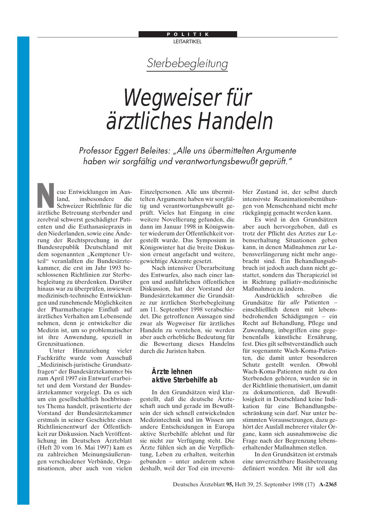 Vorschauseite 1: Sterbebegleitung: Wegweiser für ärztliches Handeln