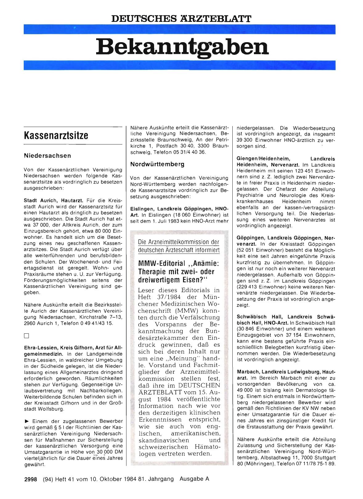 Vorschauseite 1: Kassenarztsitze