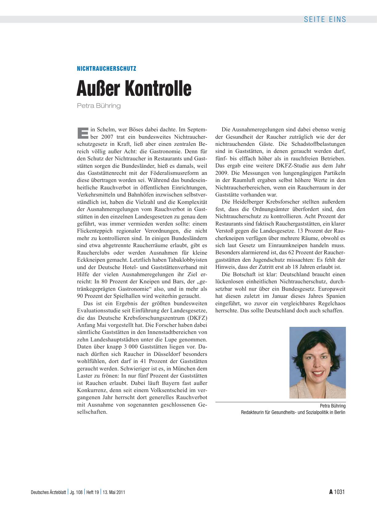 Vorschauseite 1: Nichtraucherschutz: Außer Kontrolle