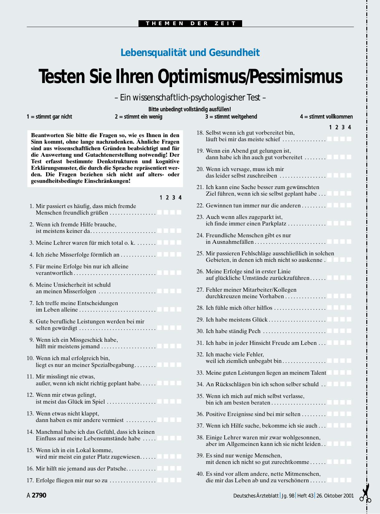 Vorschauseite 1: Lebensqualität und Gesundheit: Testen Sie Ihren Optimismus/Pessimismus