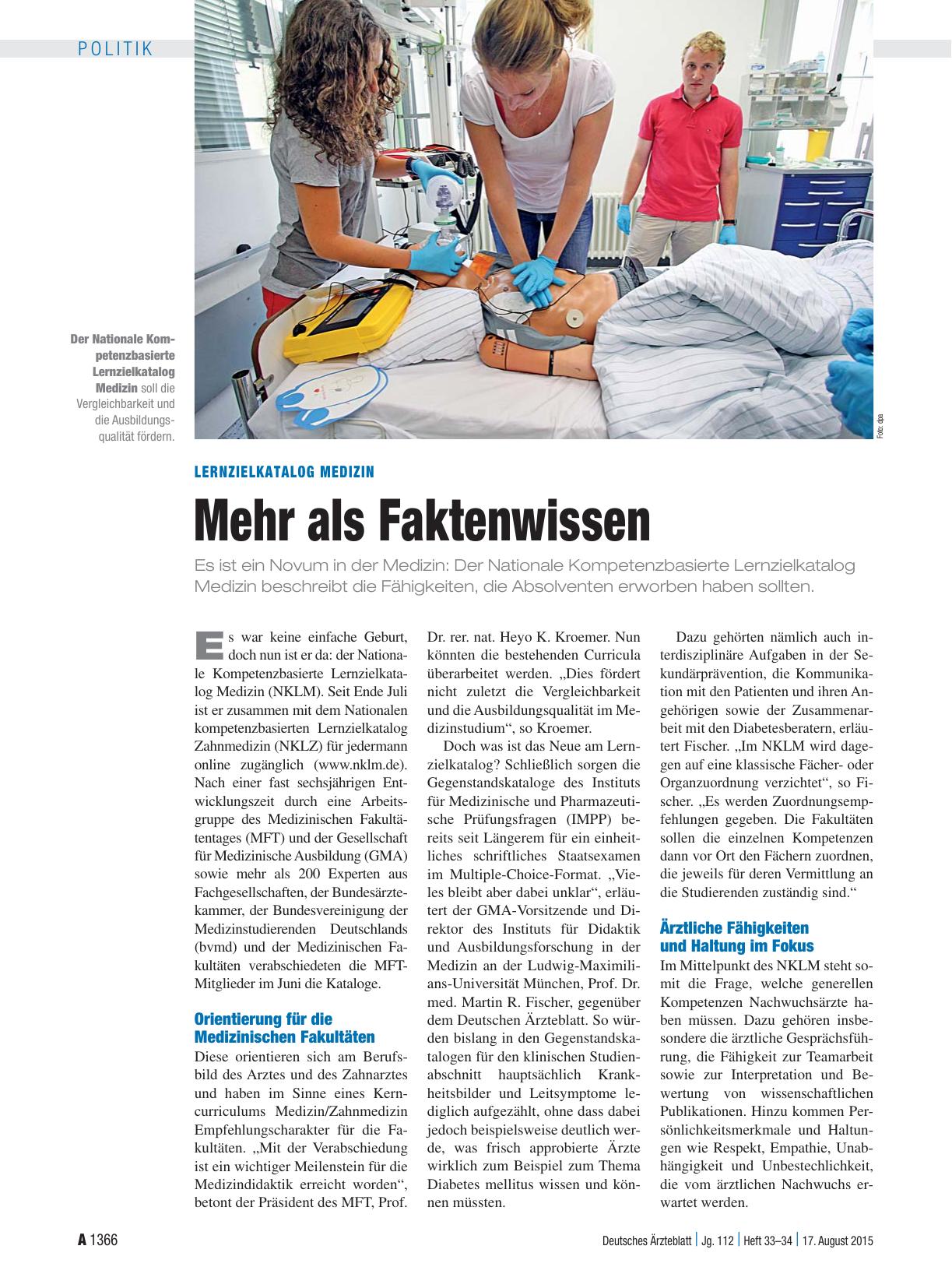 Vorschauseite 1: Lernzielkatalog Medizin: Mehr als Faktenwissen