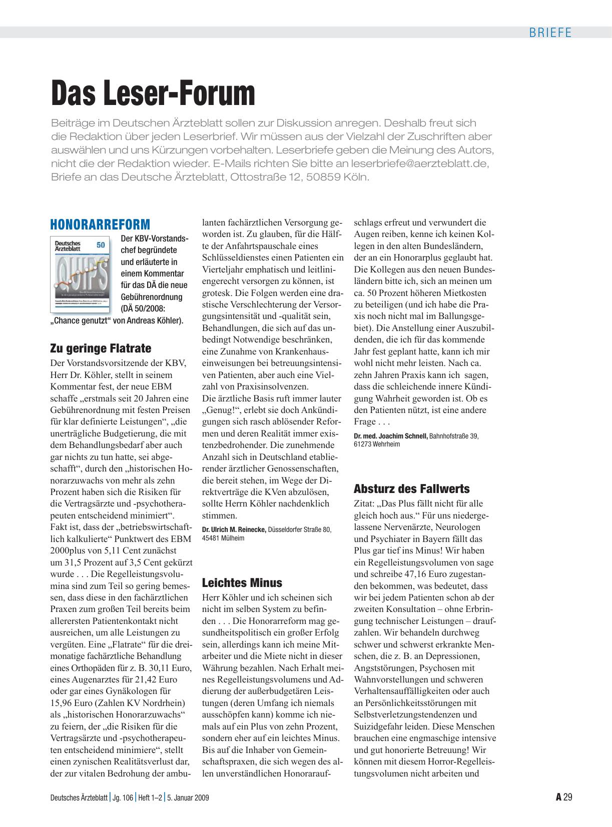 Vorschauseite 1: Honorarreform: Leichtes Minus