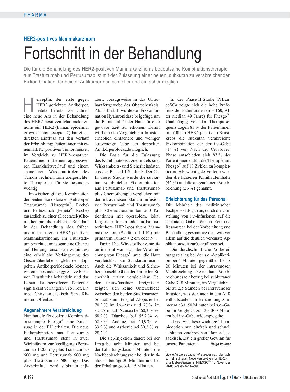 Vorschauseite 1: HER2-positives Mammakarzinom: Fortschritt in der Behandlung