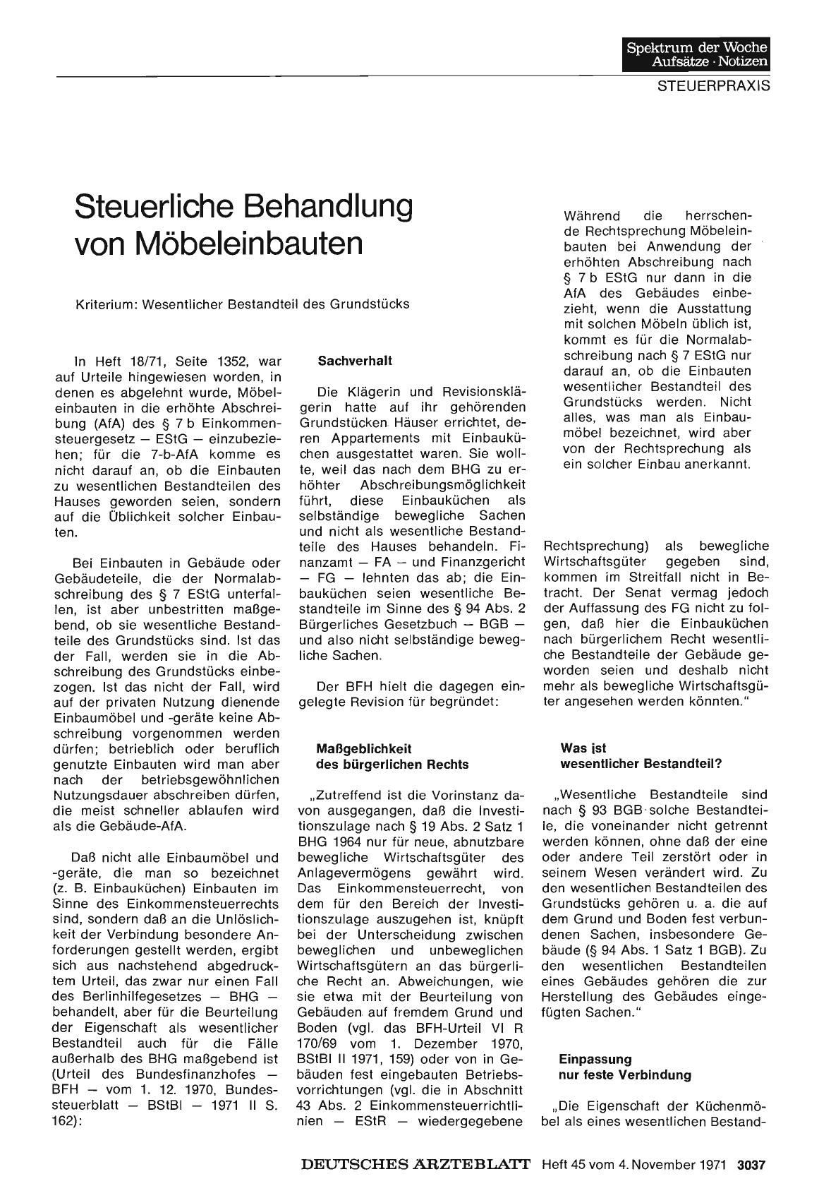 Vorschauseite 1: Steuerliche Behandlung von Möbeleinbauten