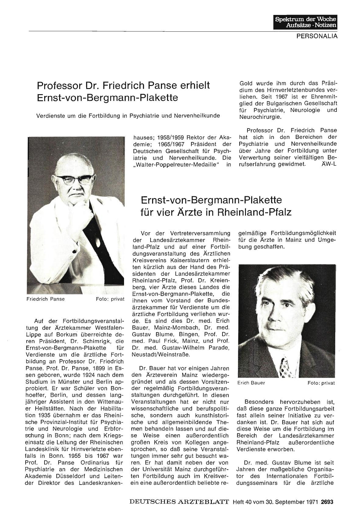 Vorschauseite 1: Ernst-von-Bergmann-Plakette für vier Ärzte in Rheinland-Pfalz