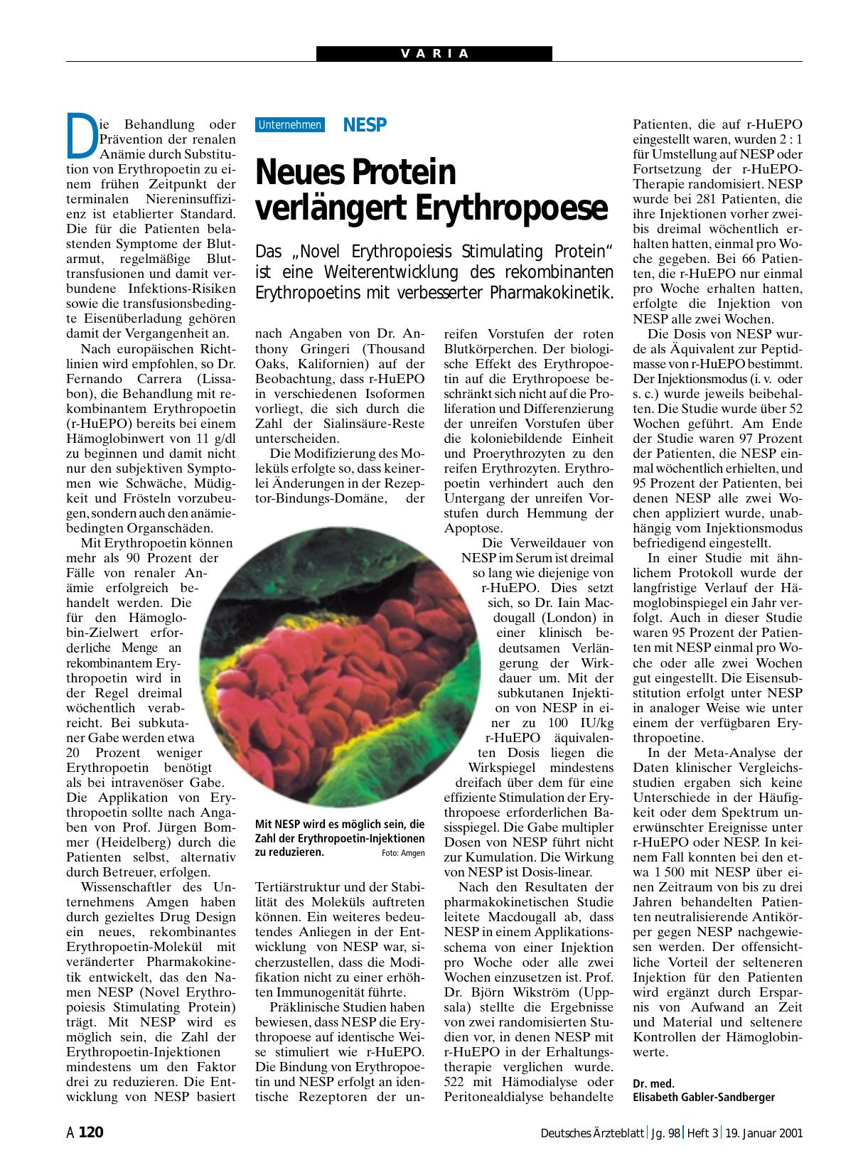 Vorschauseite 1: NESP: Neues Protein verlängert Erythropoese
