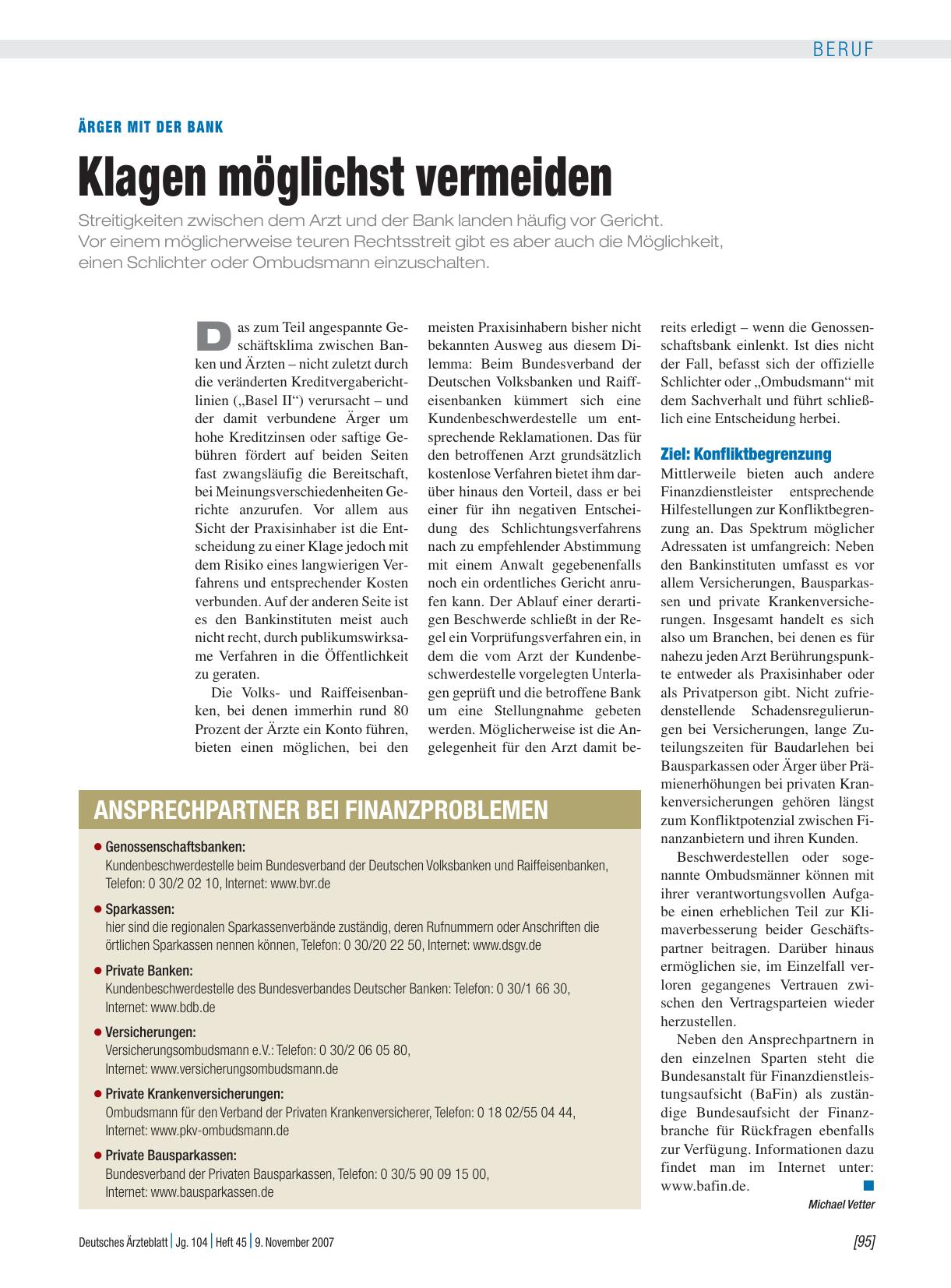 Vorschauseite 1: Ärger mit der Bank: Klagen möglichst vermeiden