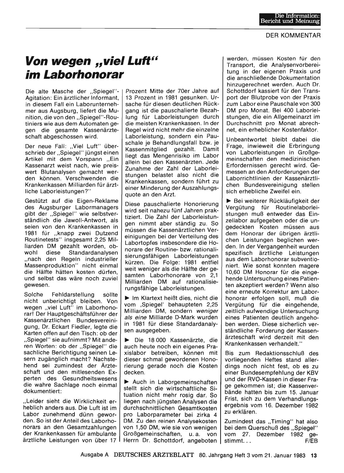 Vorschauseite 1: Von wegen, ,viel Luft“ im Laborhonorar