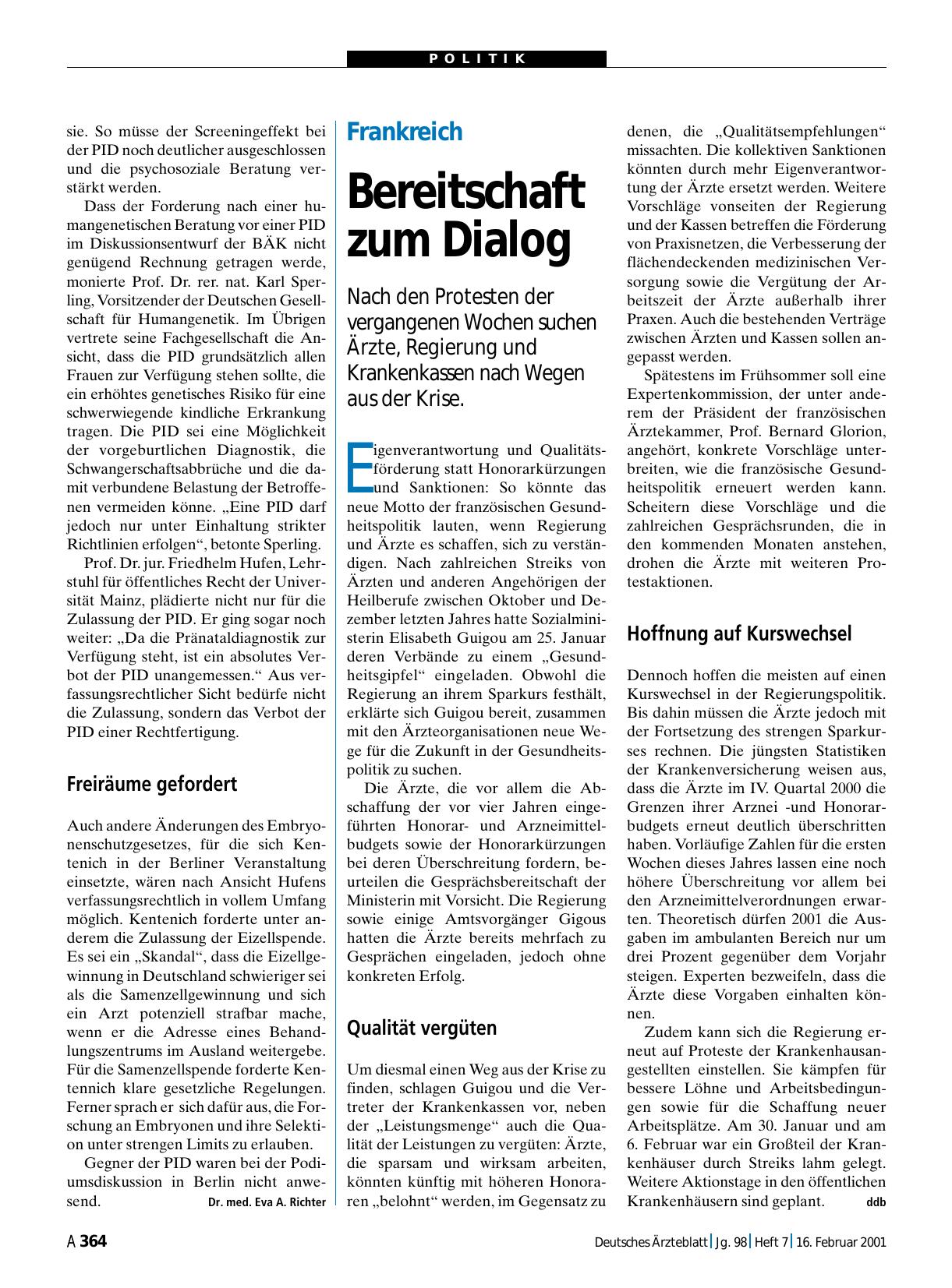 Vorschauseite 1: Frankreich: Bereitschaft zum Dialog